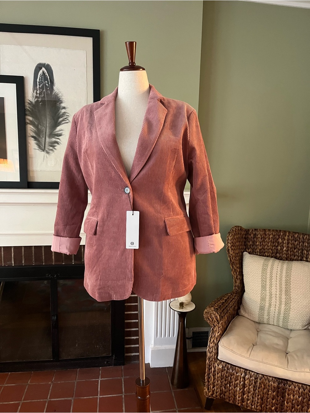 NWT Dusty Rose 100% Cotton Wide-Wale Corduroy Longline Blazer - Size Large - Picture 2 of 8
